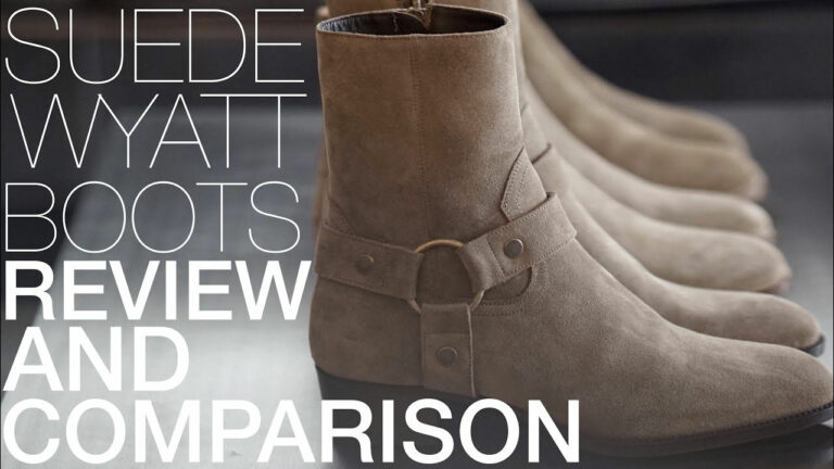 Image of suede boots from Saint Laurent with text: Suede Wyatt Boots Review and Comparison. thumbnail clicks through to video review (by Youtube channel: RadialTV) of Saint Laurent Boots